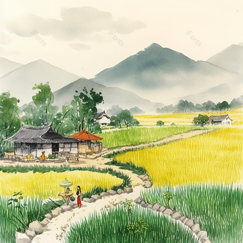 古代乡间农田务农时节彩绘水墨画,插画/手绘图,插画/手绘图库,插画/手绘图下载,插画/手绘